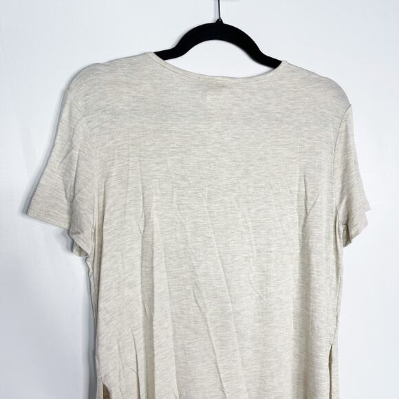 New BLVD Large Cream Heather Drink Wine Save Animals Tee Modal Stretch Side Slit - Picture 7 of 9